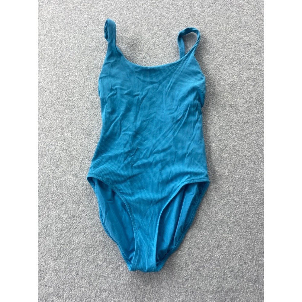 Athleta Ribbed One Piece Swimsuit Turquoise Blue Scoop Back XS